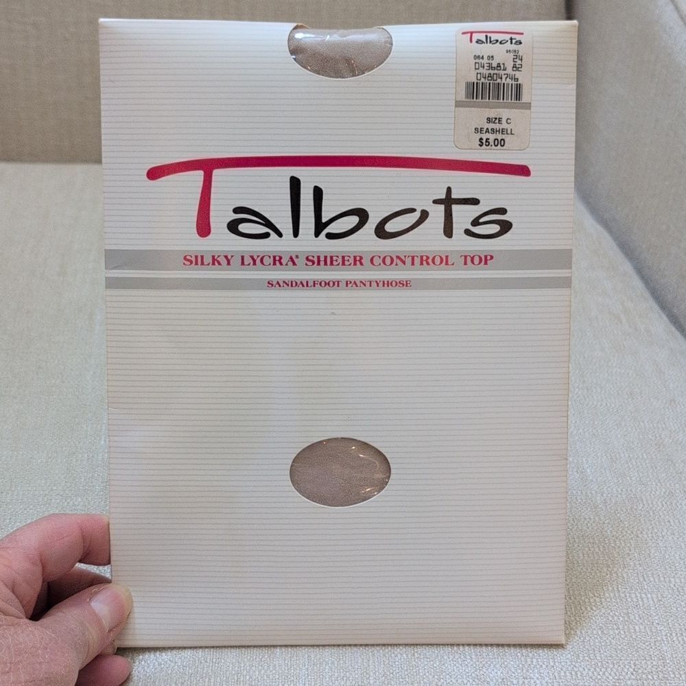 Vintage Talbots Silky Sheer Control Top Sandalfoot Pantyhose in Seashell Size C